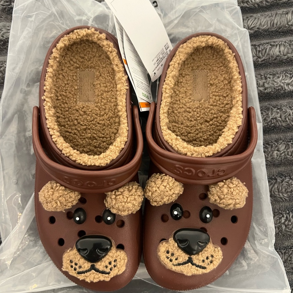 CROCS Brown Fuzzy Bear Clogs